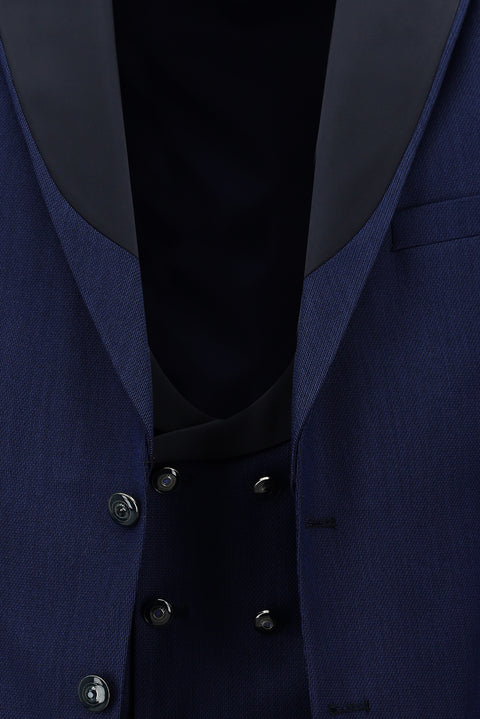 Dark Navy 6 Drop Regular Fit Standard Cut Pointed Collar Vest Tuxedo & Groom Suit