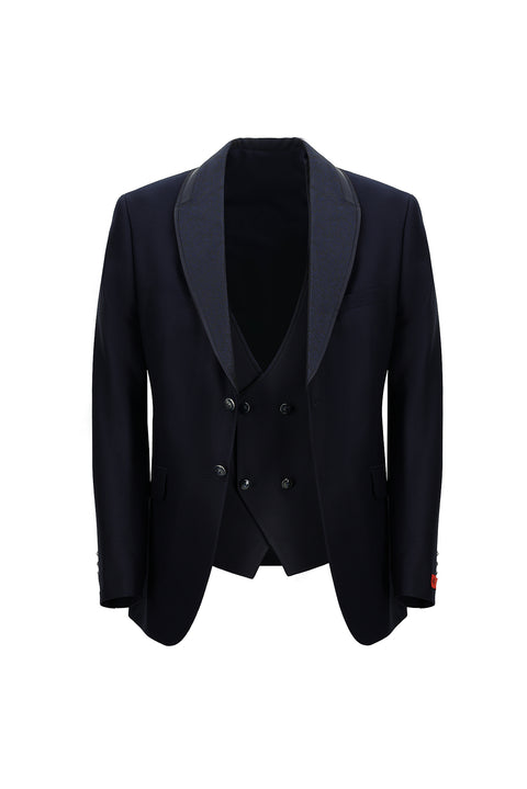 Dark Navy 7 Drop Slim Fit Narrow Cut Shawl Collar Vest Tuxedo & Groom Suit