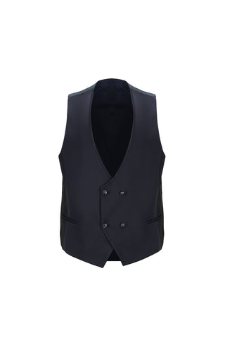  Koyu Lacivert 7 Drop Slim Fit Dar Kesim Şal Yaka Yelekli Smokin & Damatlık