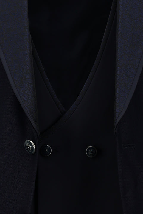 Dark Navy 7 Drop Slim Fit Narrow Cut Shawl Collar Vest Tuxedo & Groom Suit