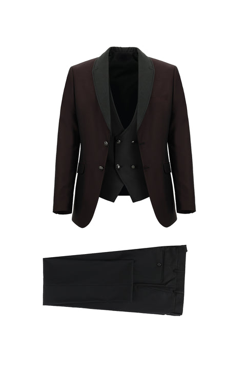 Dark Burgundy 7 Drop Slim Fit Narrow Cut Shawl Collar Vest Tuxedo & Groom Suit