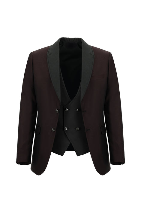 Dark Burgundy 7 Drop Slim Fit Narrow Cut Shawl Collar Vest Tuxedo & Groom Suit