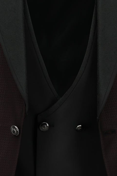 Dark Burgundy 7 Drop Slim Fit Narrow Cut Shawl Collar Vest Tuxedo & Groom Suit