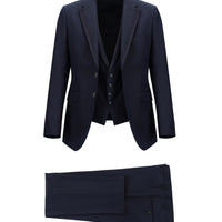 Orta Lacivert 7 Drop Slim Fit Dar Kesim Mono Yaka Yelekli Smokin & Damatlık