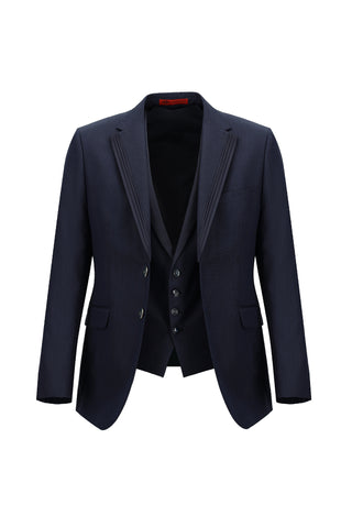  Orta Lacivert 7 Drop Slim Fit Dar Kesim Mono Yaka Yelekli Smokin & Damatlık