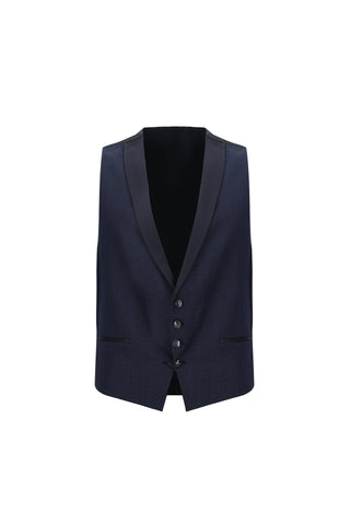  Orta Lacivert 7 Drop Slim Fit Dar Kesim Mono Yaka Yelekli Smokin & Damatlık