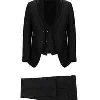 Siyah 7 Drop Slim Fit Dar Kesim Şal Yaka Yelekli Smokin & Damatlık