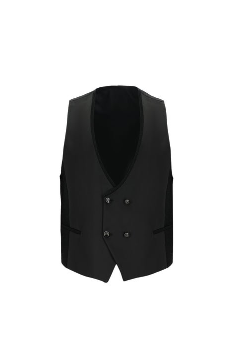 Siyah 7 Drop Slim Fit Dar Kesim Şal Yaka Yelekli Smokin & Damatlık