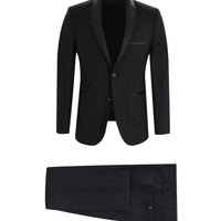 Siyah 7 Drop Slim Fit Dar Kesim Şal Yaka Smokin & Damatlık