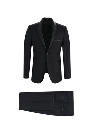  Siyah 7 Drop Slim Fit Dar Kesim Şal Yaka Smokin & Damatlık