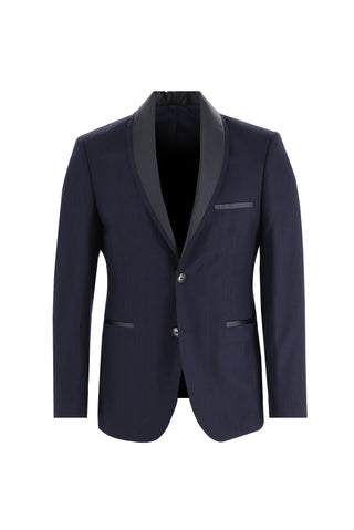  Koyu Lacivert 7 Drop Slim Fit Dar Kesim Şal Yaka Smokin & Damatlık