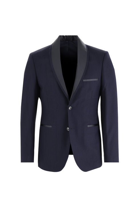 Koyu Lacivert 7 Drop Slim Fit Dar Kesim Şal Yaka Smokin & Damatlık