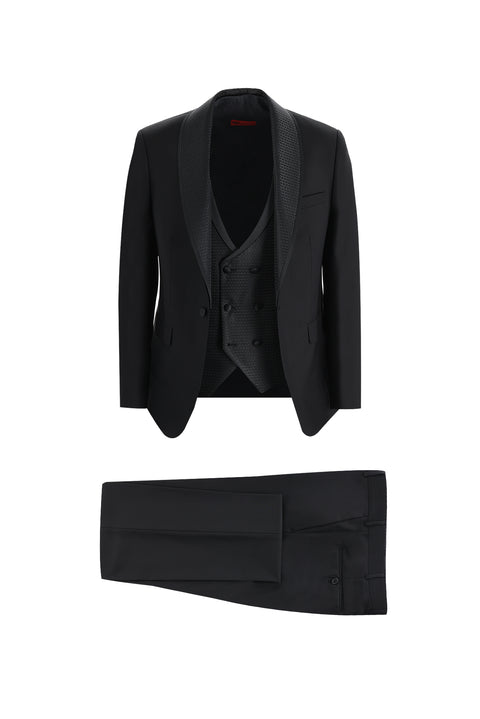 Black 7 Drop Slim Fit Narrow Cut Shawl Collar Vest Tuxedo & Groom Suit