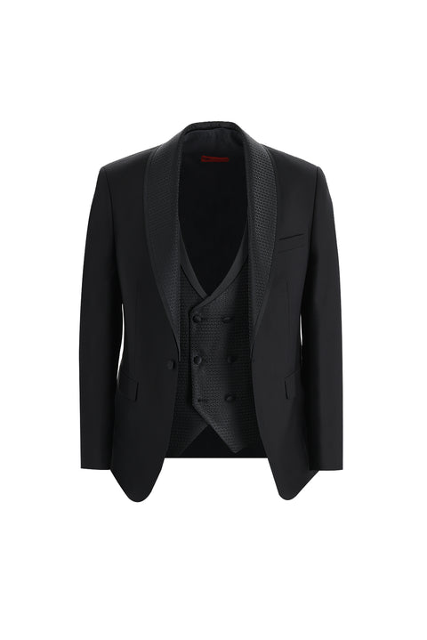 Black 7 Drop Slim Fit Narrow Cut Shawl Collar Vest Tuxedo & Groom Suit