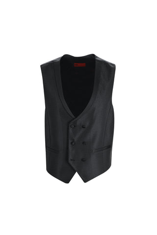  Siyah 7 Drop Slim Fit Dar Kesim Şal Yaka Yelekli Smokin & Damatlık