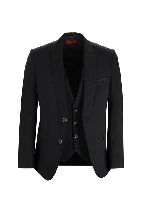 Black 7 Drop Slim Fit Narrow Cut Shawl Collar Tuxedo & Groom Suit