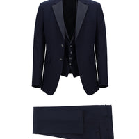 Medium Navy 7 Drop Slim Fit Narrow Cut Mono Collar Vest Tuxedo & Groom Suit