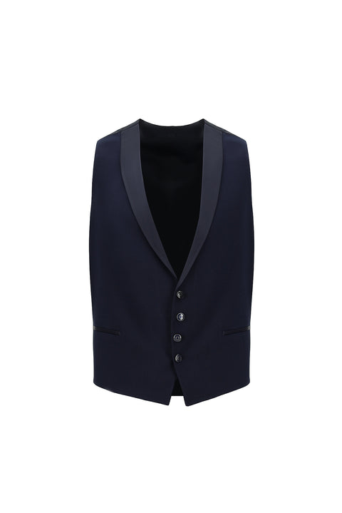 Medium Navy 7 Drop Slim Fit Narrow Cut Mono Collar Vest Tuxedo & Groom Suit