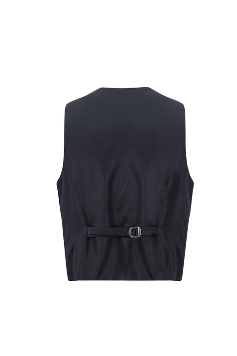 Medium Navy 7 Drop Slim Fit Narrow Cut Mono Collar Vest Tuxedo & Groom Suit