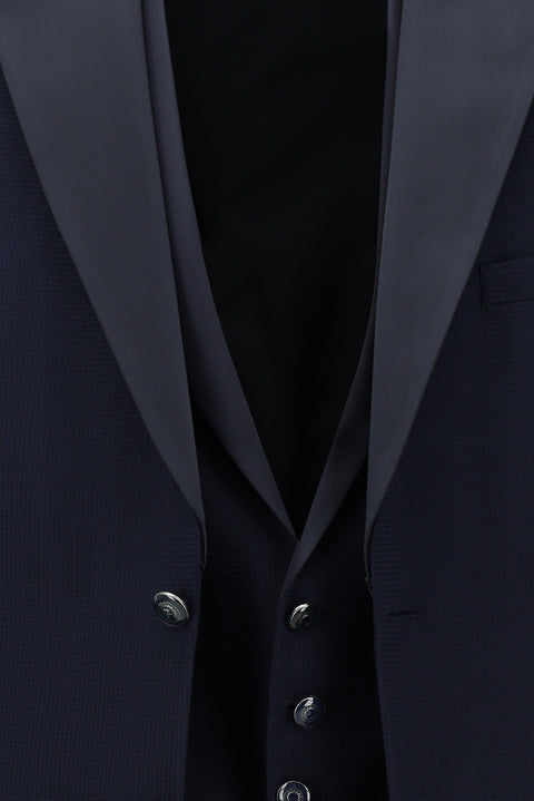 Medium Navy 7 Drop Slim Fit Narrow Cut Mono Collar Vest Tuxedo & Groom Suit
