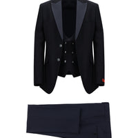 Dark Navy 7 Drop Slim Fit Narrow Cut Shawl Collar Vest Tuxedo & Groom Suit