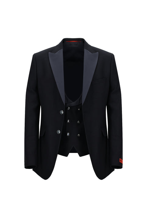 Dark Navy 7 Drop Slim Fit Narrow Cut Shawl Collar Vest Tuxedo & Groom Suit