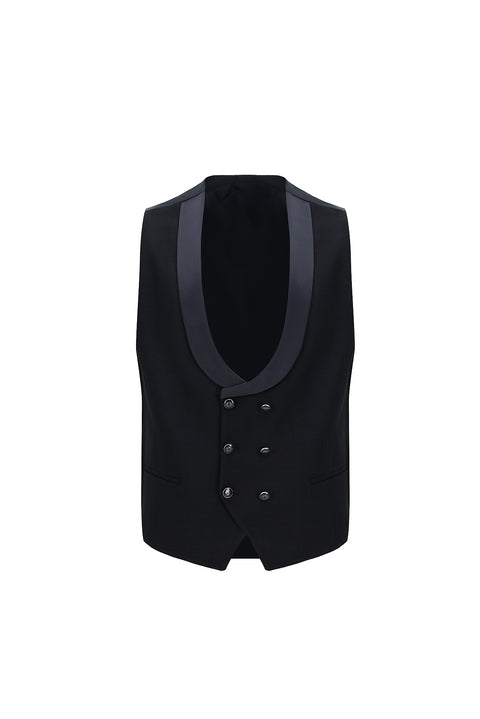 Dark Navy 7 Drop Slim Fit Narrow Cut Shawl Collar Vest Tuxedo & Groom Suit