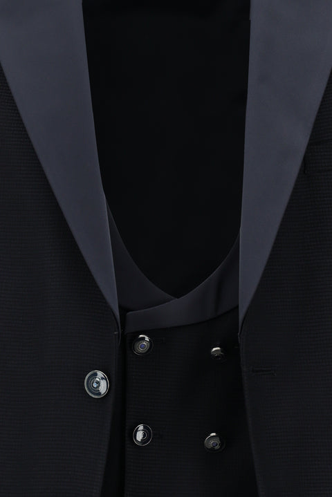 Dark Navy 7 Drop Slim Fit Narrow Cut Shawl Collar Vest Tuxedo & Groom Suit