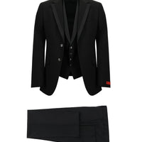 Siyah 7 Drop Slim Fit Dar Kesim Mono Yaka Yelekli Smokin & Damatlık