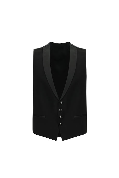 Siyah 7 Drop Slim Fit Dar Kesim Mono Yaka Yelekli Smokin & Damatlık
