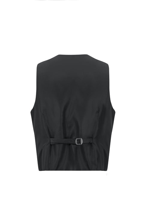 Siyah 7 Drop Slim Fit Dar Kesim Mono Yaka Yelekli Smokin & Damatlık
