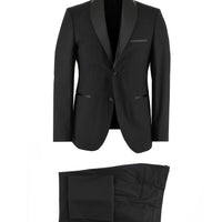 Siyah 7 Drop Slim Fit Dar Kesim Şal Yaka Smokin & Damatlık