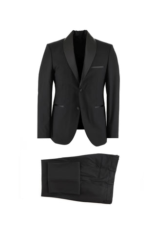  Siyah 7 Drop Slim Fit Dar Kesim Şal Yaka Smokin & Damatlık