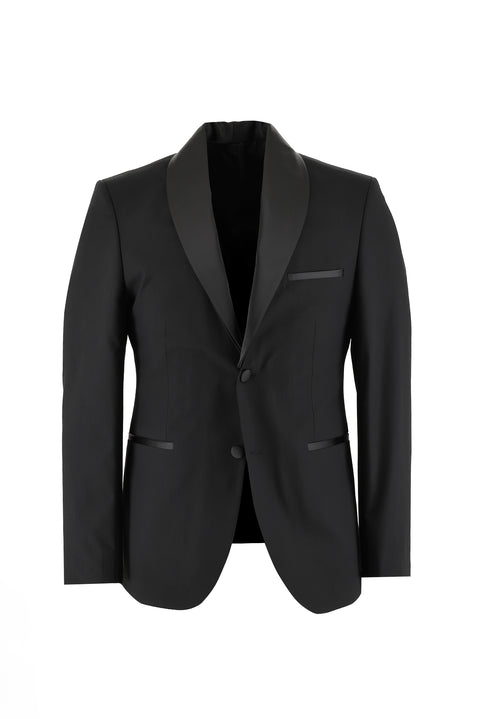Siyah 7 Drop Slim Fit Dar Kesim Şal Yaka Smokin & Damatlık