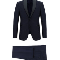 Koyu Lacivert 7 Drop Slim Fit Dar Kesim Şal Yaka Smokin & Damatlık