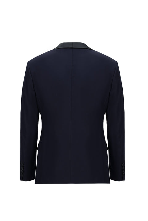 Koyu Lacivert 7 Drop Slim Fit Dar Kesim Şal Yaka Smokin & Damatlık