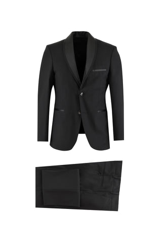  Siyah 7 Drop Slim Fit Dar Kesim Şal Yaka Smokin & Damatlık