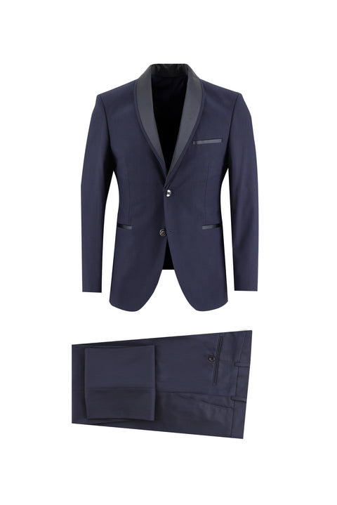 Dark Navy 7 Drop Slim Fit Narrow Cut Shawl Collar Tuxedo & Groom Suit