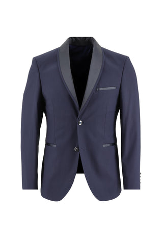  Koyu Lacivert 7 Drop Slim Fit Dar Kesim Şal Yaka Smokin & Damatlık