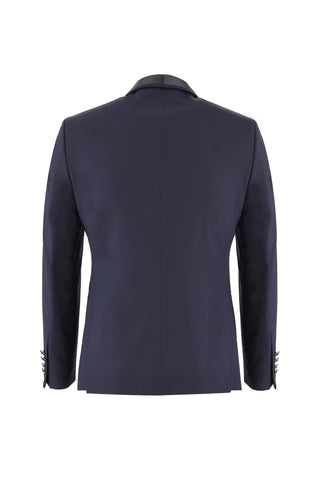  Koyu Lacivert 7 Drop Slim Fit Dar Kesim Şal Yaka Smokin & Damatlık