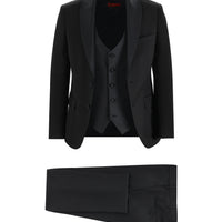 Siyah 7 Drop Slim Fit Dar Kesim Şal Yaka Yelekli Smokin & Damatlık