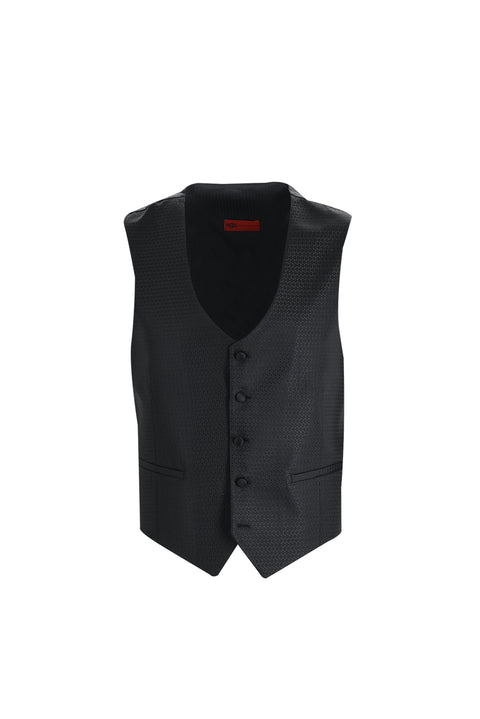 Siyah 7 Drop Slim Fit Dar Kesim Şal Yaka Yelekli Smokin & Damatlık
