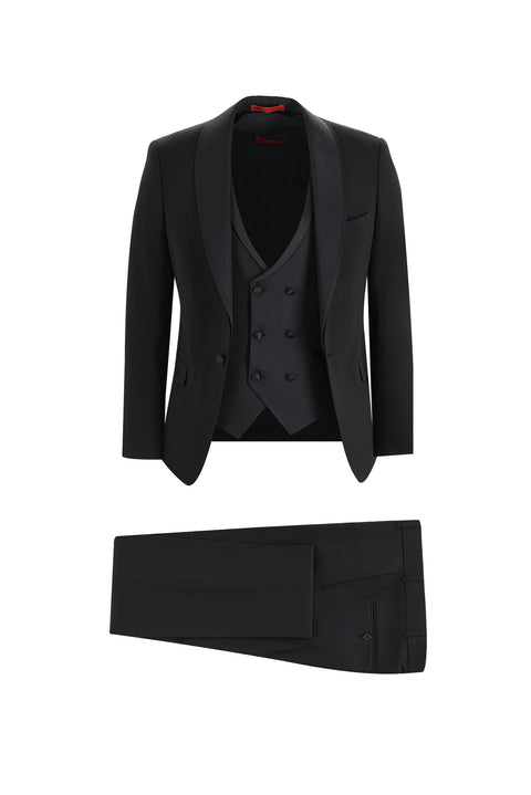 Black 7 Drop Slim Fit Narrow Cut Shawl Collar Tuxedo & Groom Suit