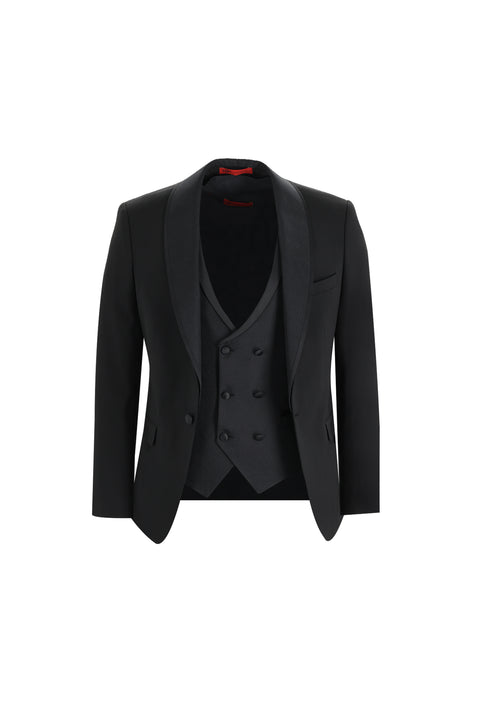 Black 7 Drop Slim Fit Narrow Cut Shawl Collar Tuxedo & Groom Suit