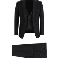 Siyah 7 Drop Slim Fit Dar Kesim Şal Yaka Yelekli Smokin & Damatlık