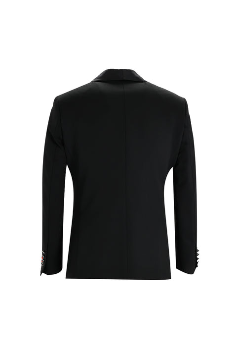Siyah 7 Drop Slim Fit Dar Kesim Şal Yaka Yelekli Smokin & Damatlık