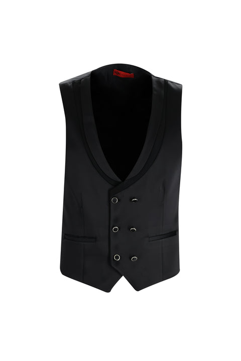 Siyah 7 Drop Slim Fit Dar Kesim Şal Yaka Yelekli Smokin & Damatlık