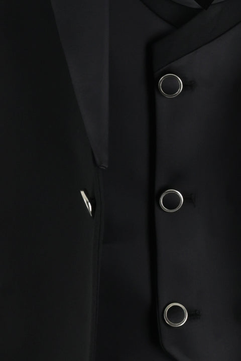 Siyah 7 Drop Slim Fit Dar Kesim Şal Yaka Yelekli Smokin & Damatlık