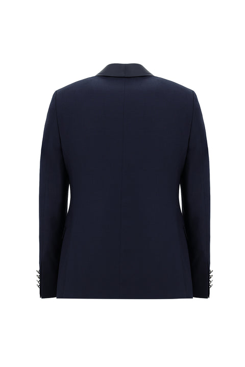 Koyu Lacivert 7 Drop Slim Fit Dar Kesim Şal Yaka Yelekli Smokin & Damatlık