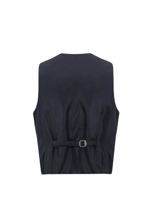 Koyu Lacivert 7 Drop Slim Fit Dar Kesim Şal Yaka Yelekli Smokin & Damatlık
